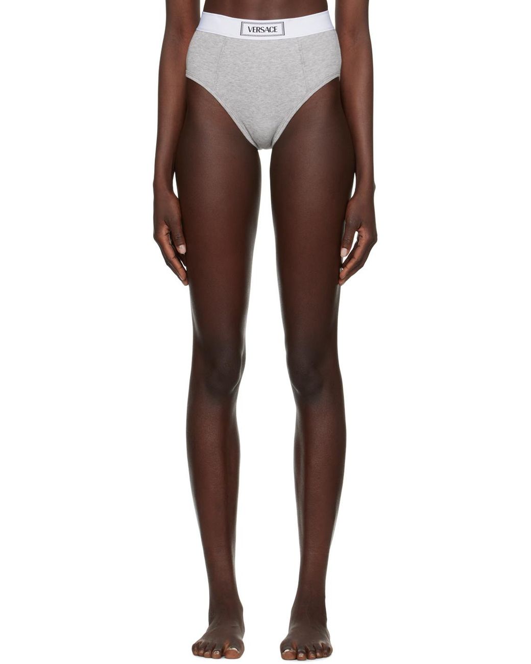 Versace Gray Ribbed Briefs With '90S Logo