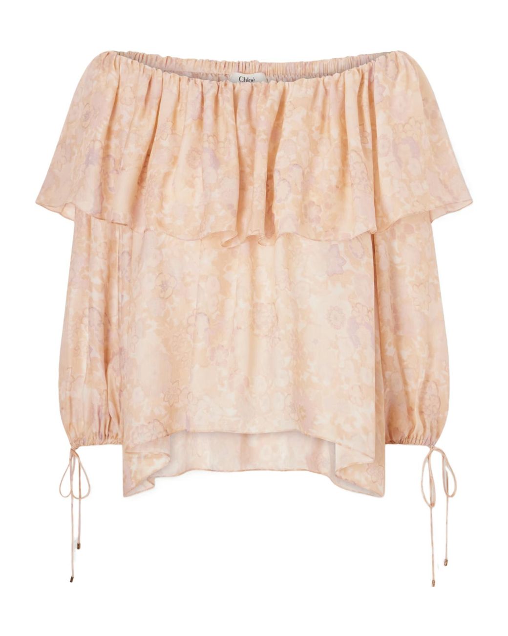 Chloé Natural Chloé Ruffled Off-Shoulder Blouse