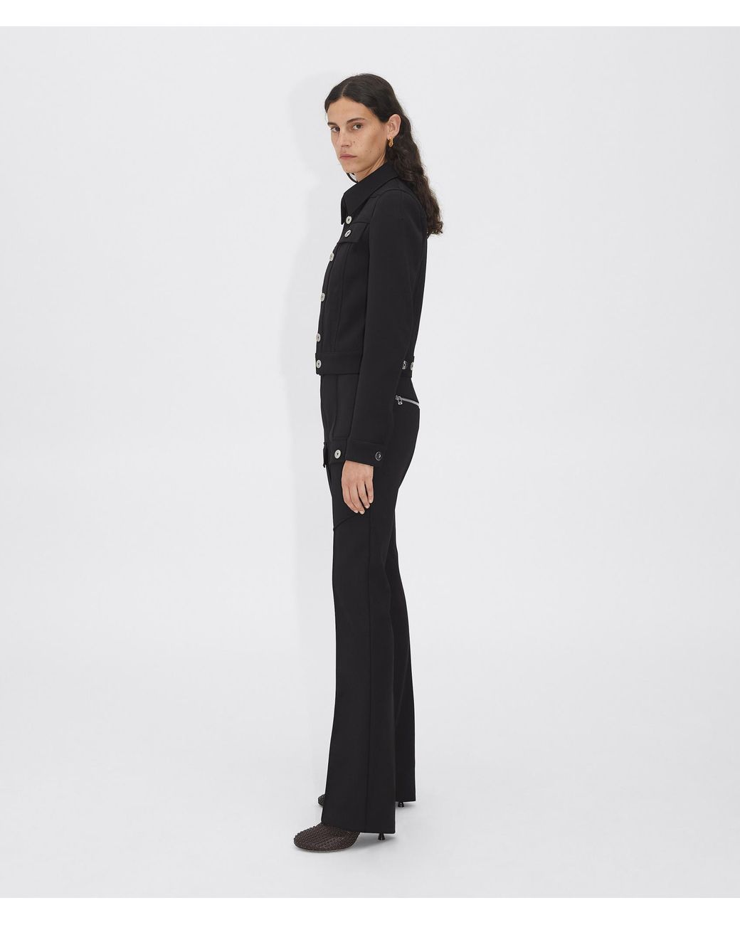 Bottega Veneta Black High-Waisted Zipped Bootcut Trousers