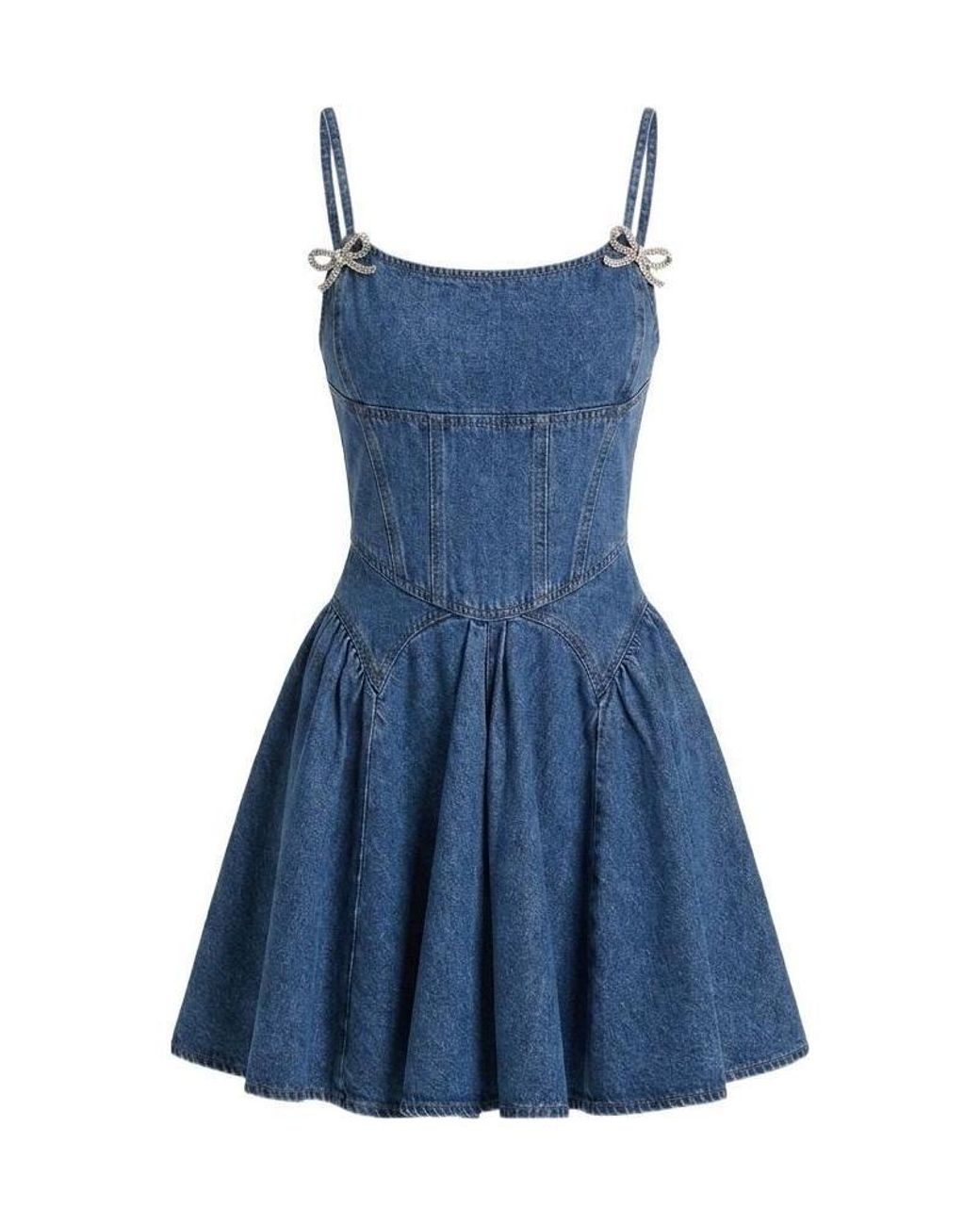Self-Portrait Blue Lightweight Denim Flared Mini Dress