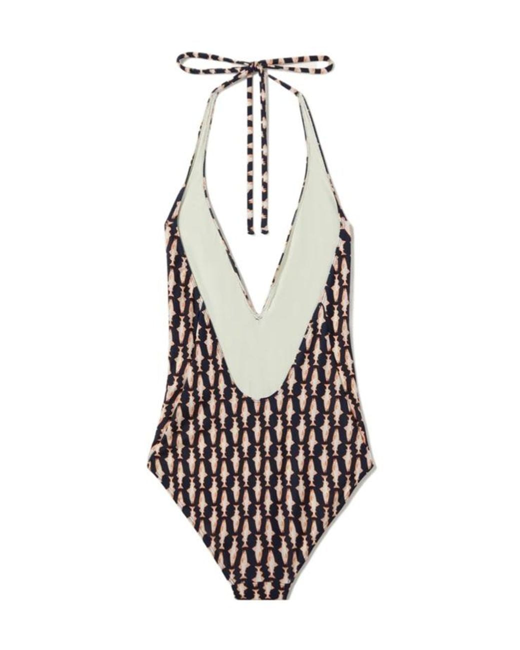 LaDoubleJ White Fish-Print Halter Swimsuit