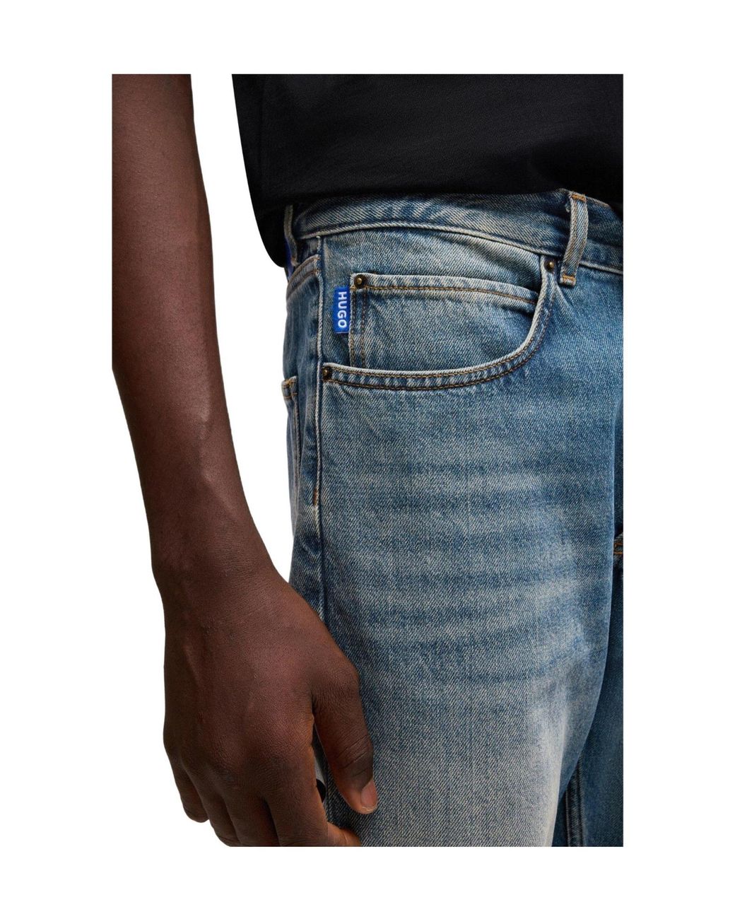 Boss Blue Washed Tapered Jeans for men