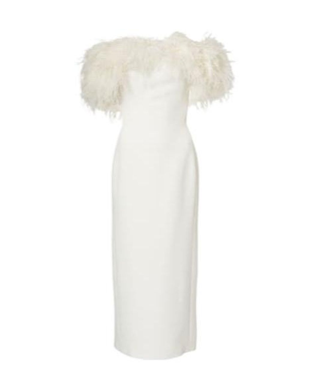 David Koma White Bridal Feather-Trimmed Midi Dress