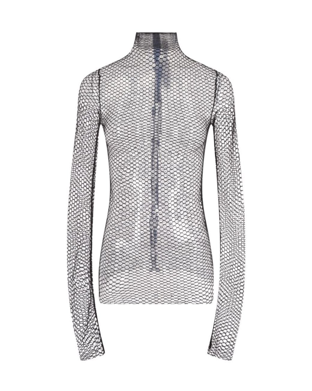 RED Valentino Gray Rev Mock Neck Mesh Top