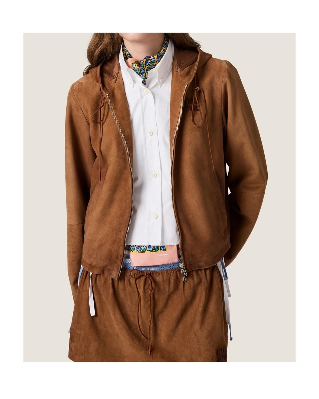 Miu Miu Brown Waxed Suede Blouson Jacket