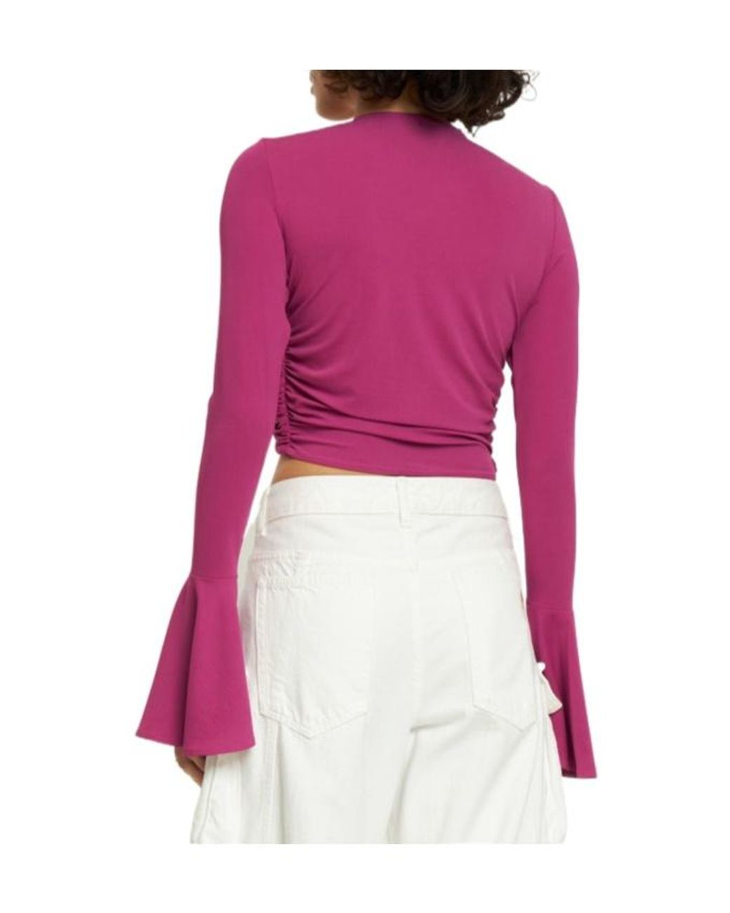 Magda Butrym Purple Draped Jersey Long Sleeve Top W/ Flowers