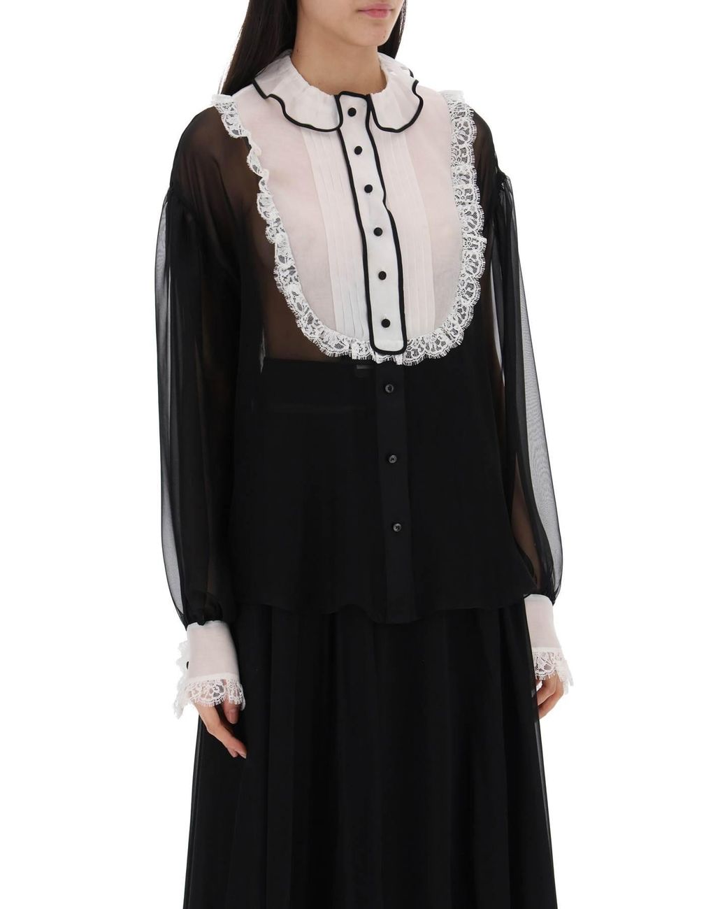 Dolce & Gabbana Black Ruffle Detailed Chiffon Shirt
