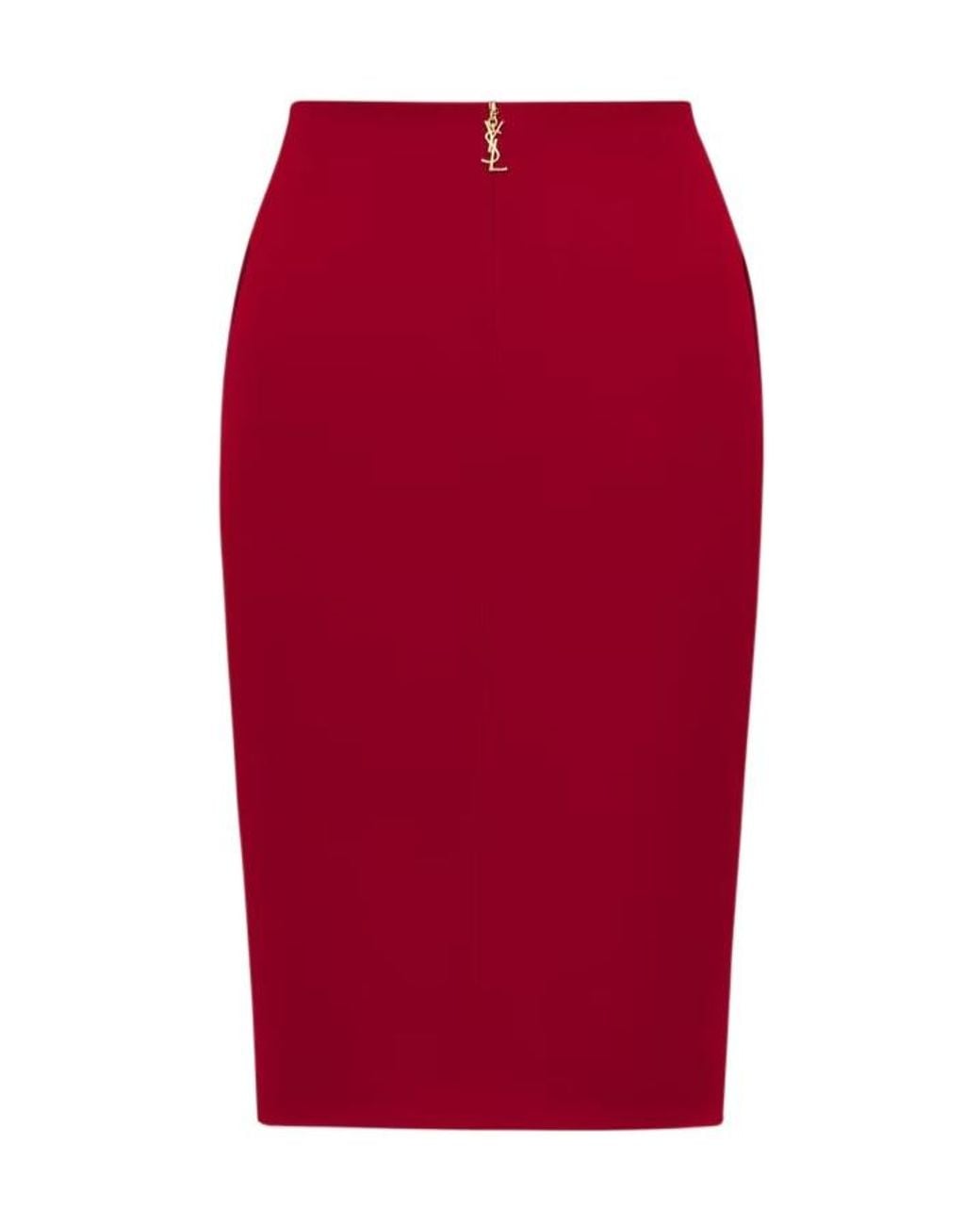 Saint Laurent Red Mid-Rise Pencil Skirt