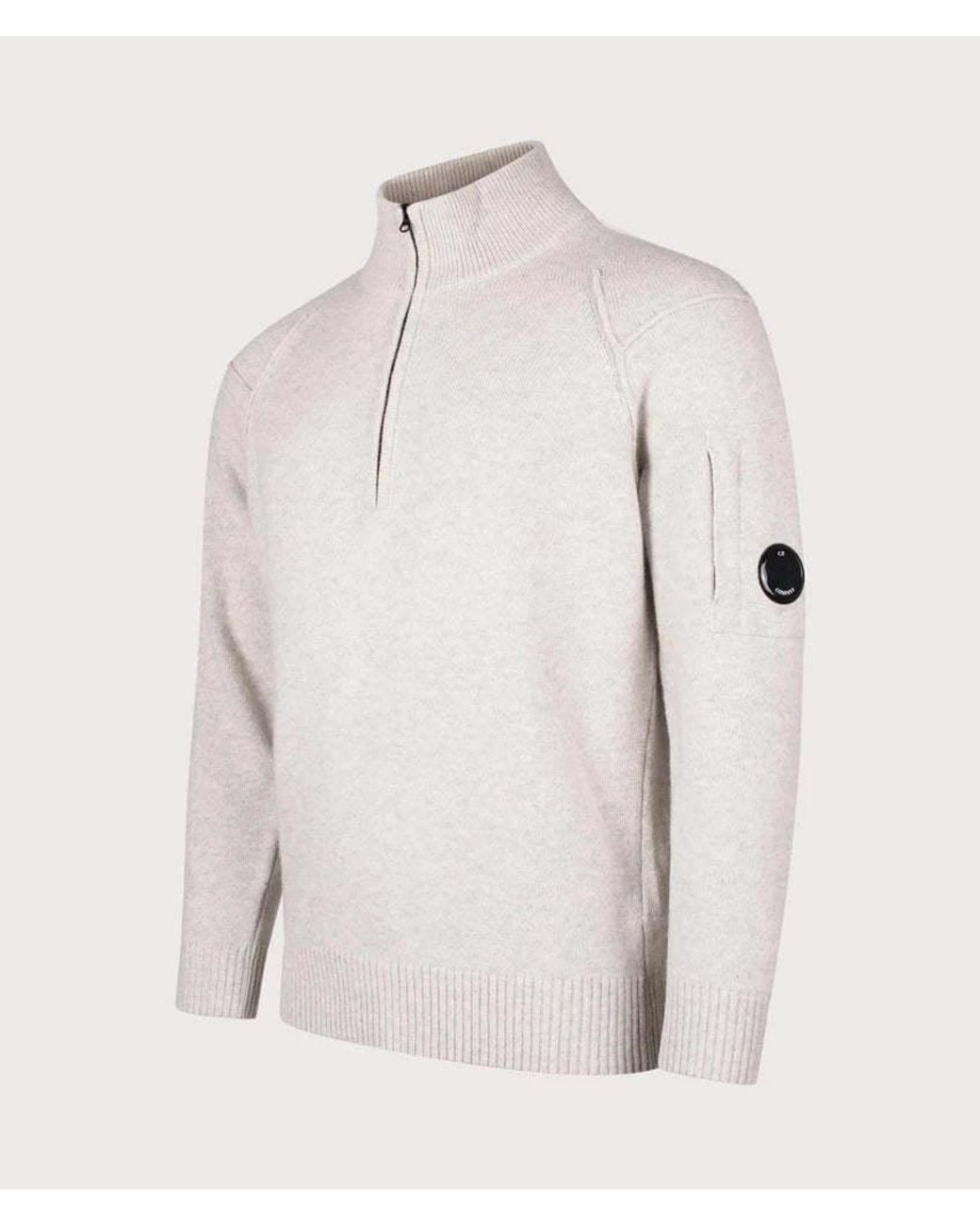 C P Company White Lambswool Half-Zip Sweater for men