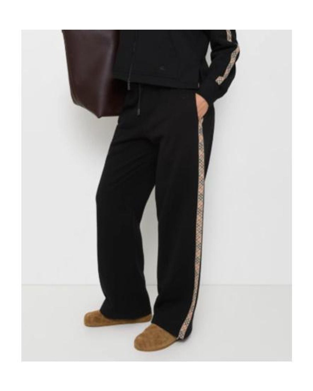 Burberry Black Check Trim Drawstring Track Pants