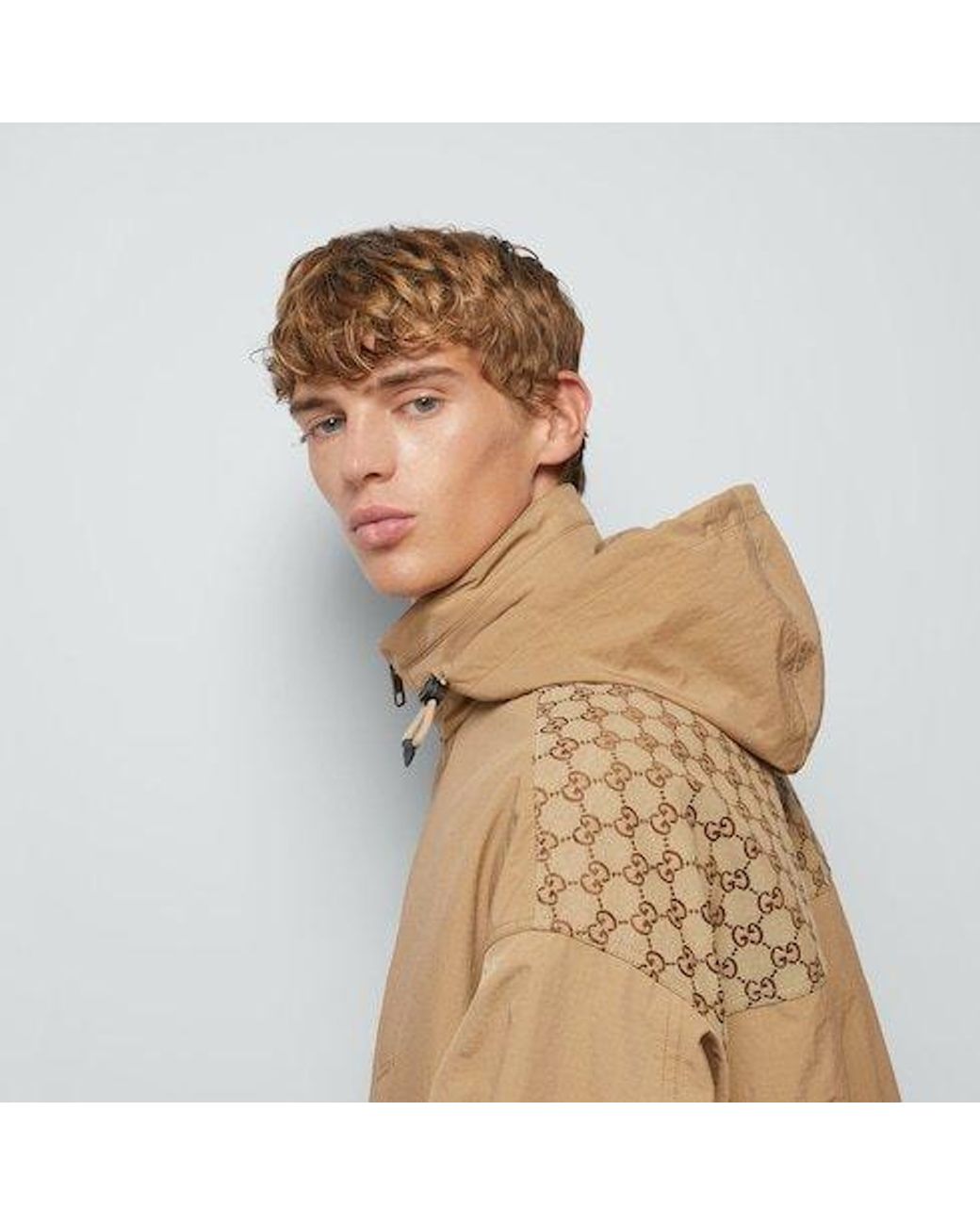 Gucci Natural Hooded Pattern-Detail Coat for men