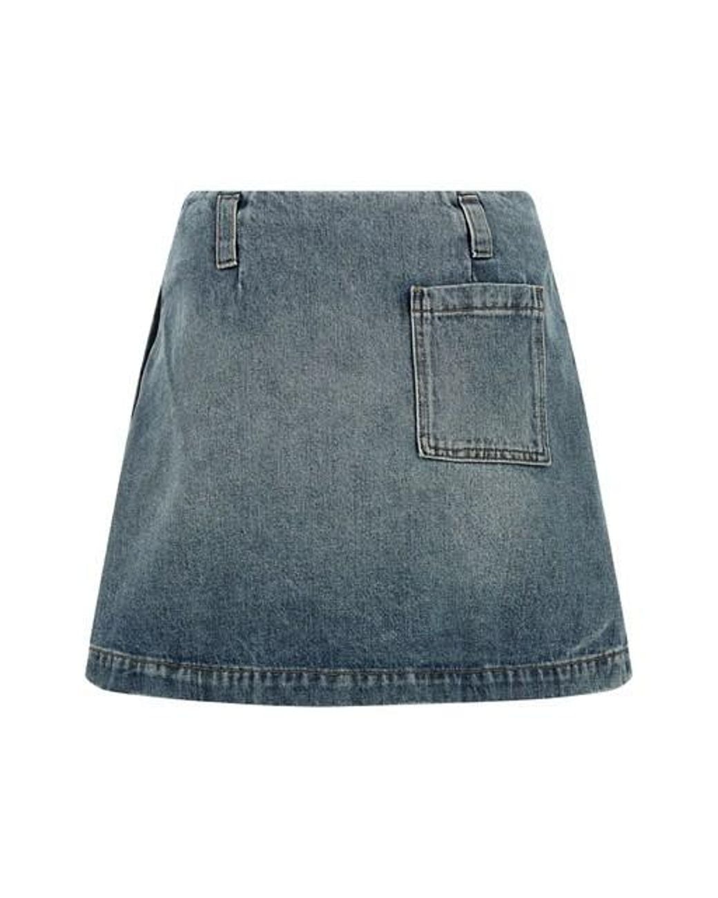 Loewe Blue Pleated Pocket Denim Skirt