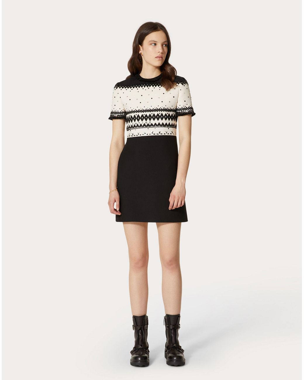 Valentino Black Round-Collar Short-Sleeve Dress