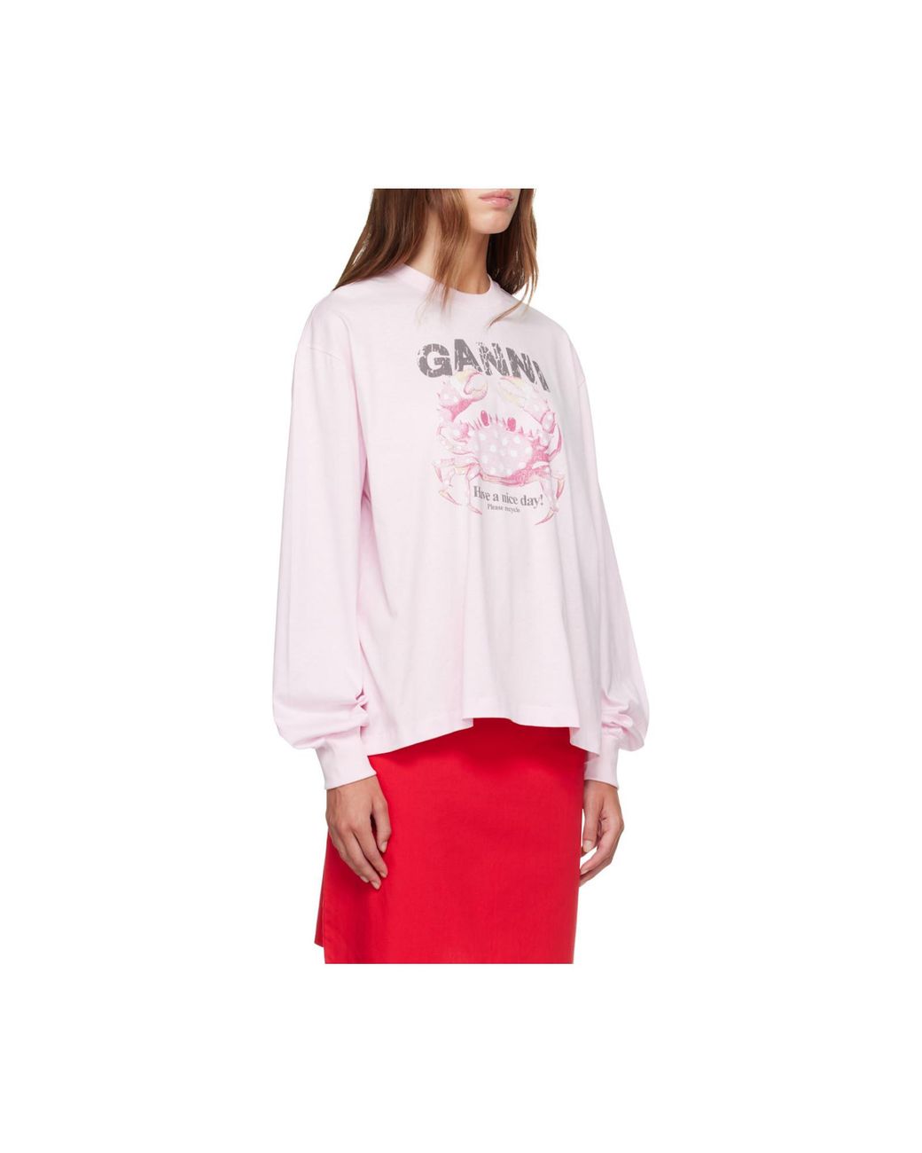 Ganni Pink Graphic Print Sweatshirt