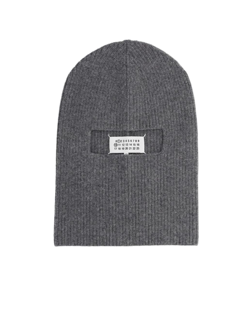 Maison Margiela Gray Logo-Patch Ribbed Beanie Hat for men