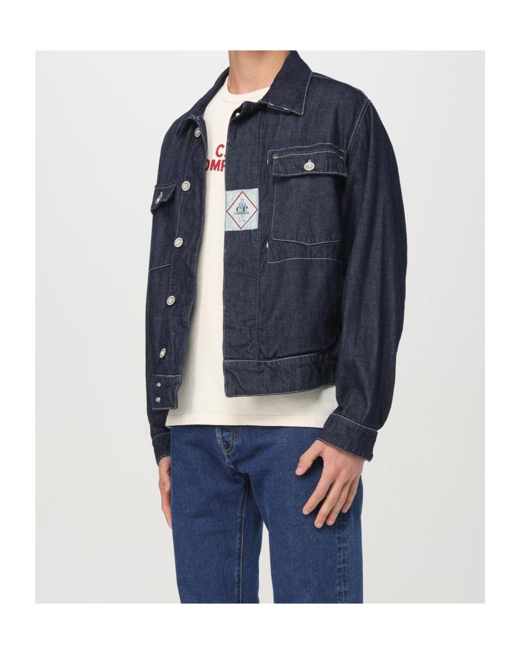 C P Company Blue Long-Sleeved Denim Coat for men