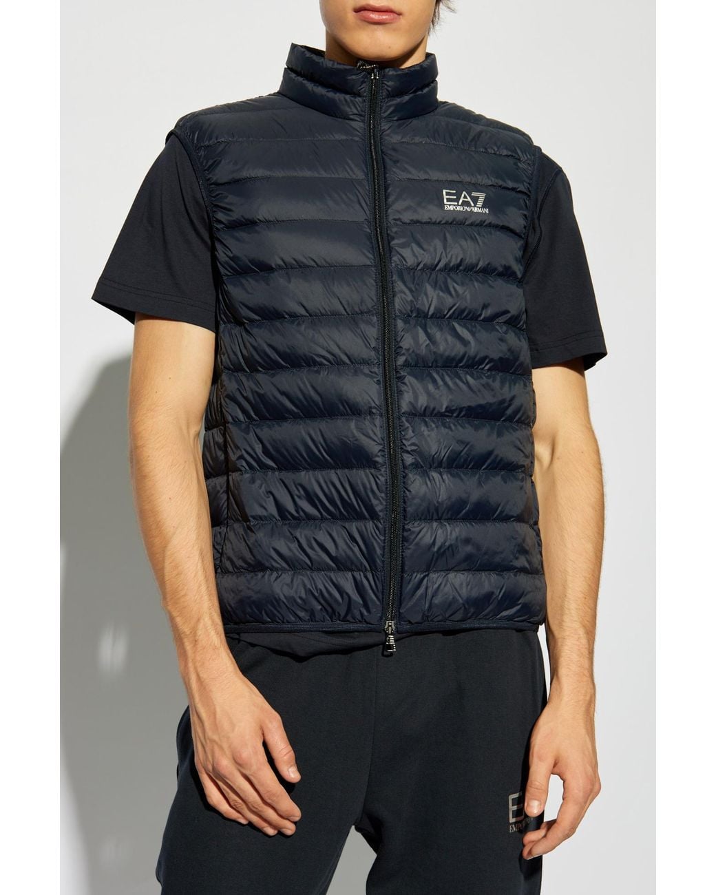 EA7 Blue Logo Printed Quilted Padded Gilet for men