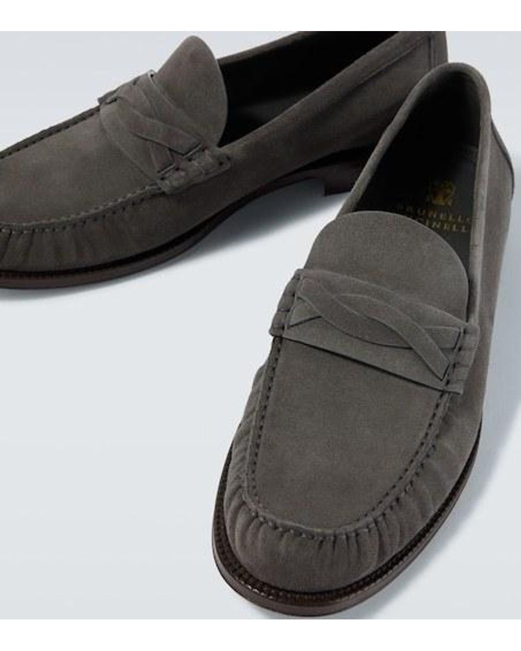Brunello Cucinelli Black Suede Penny Loafers for men