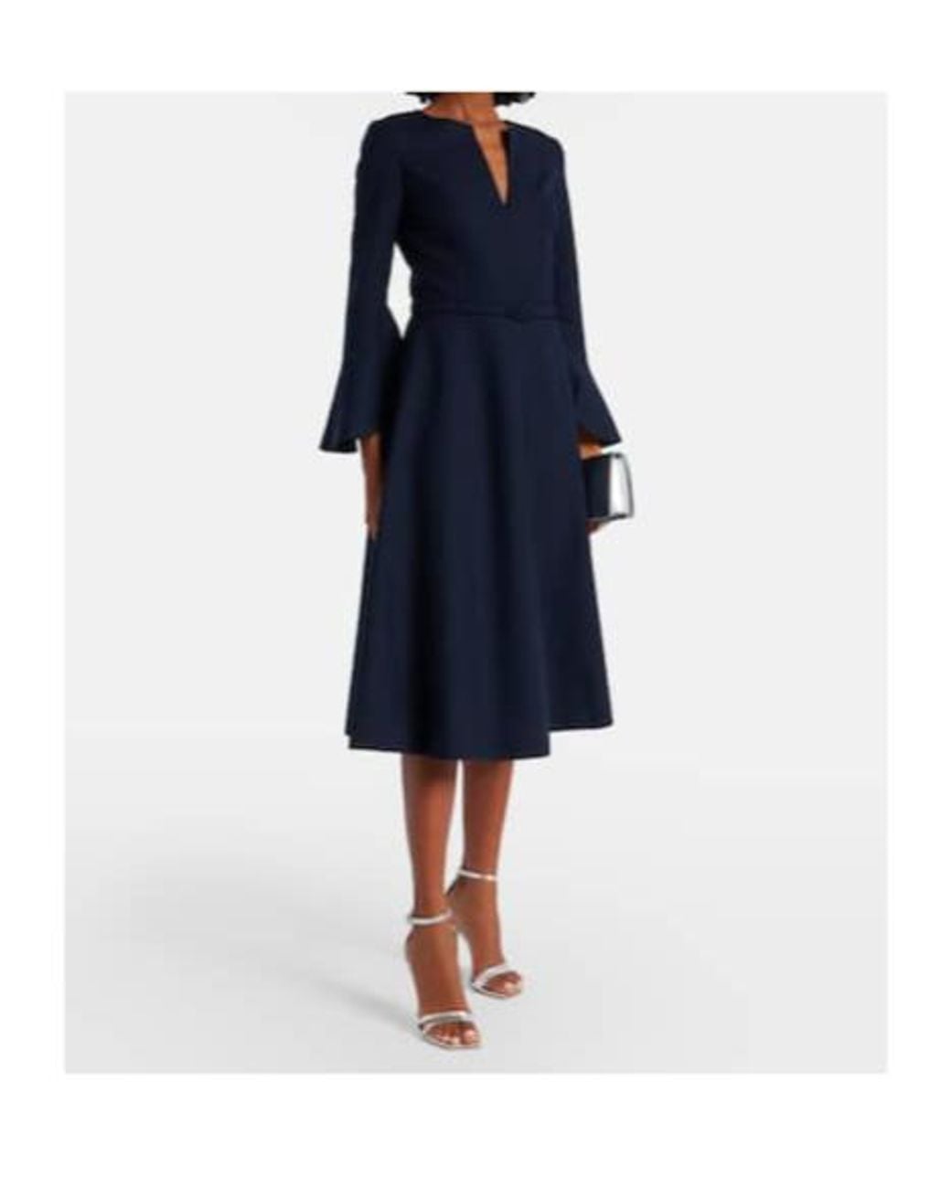 Oscar de la Renta Blue Belted Wool-Blend Midi Dress