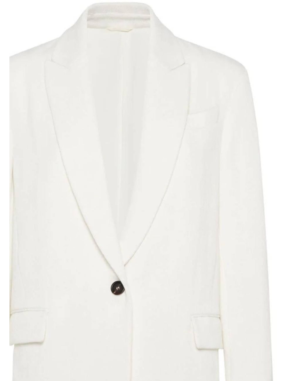 Brunello Cucinelli White Herringbone Single-Breasted Tailored Blazer
