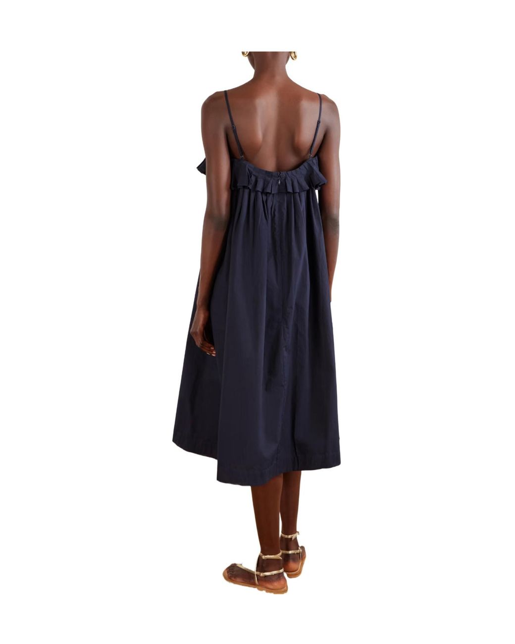 Sea Blue Lois Ruffled Cotton-Twill Midi Dress