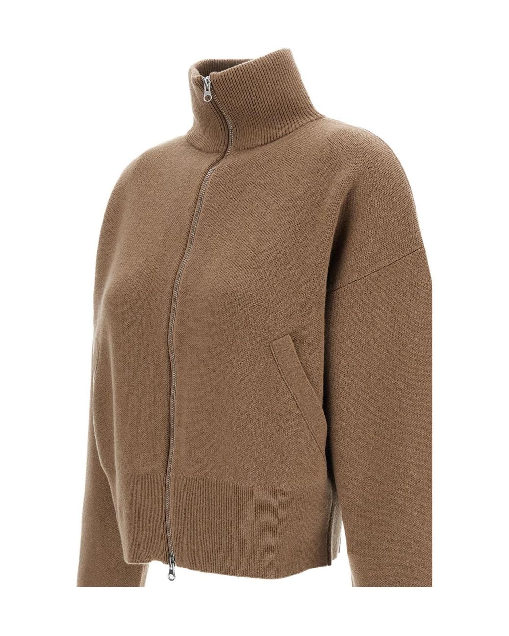 Extreme Cashmere Brown High-Neck Zip-Up Cardigan
