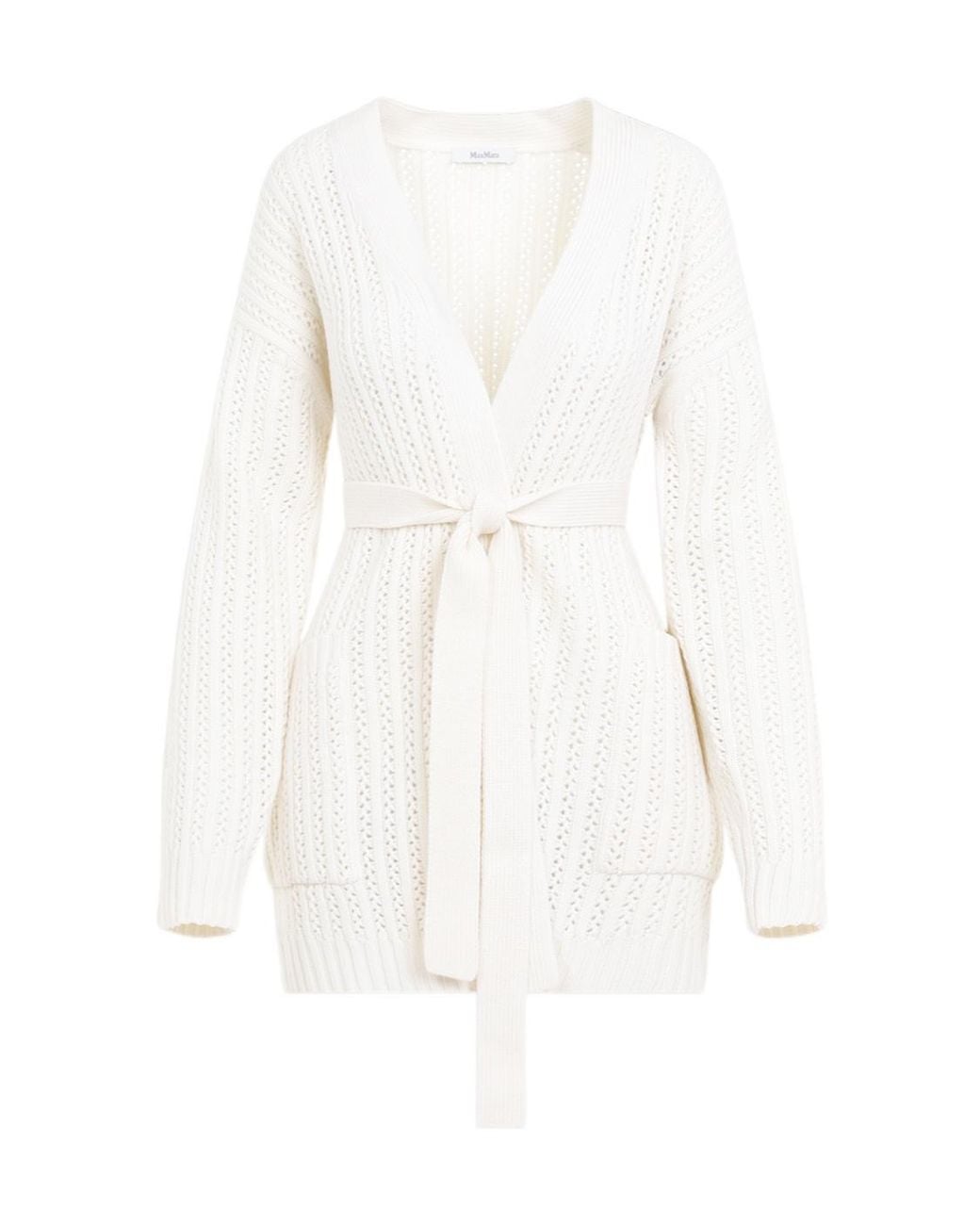 Max Mara White Balzac Belted Long-Sleeved Cardigan