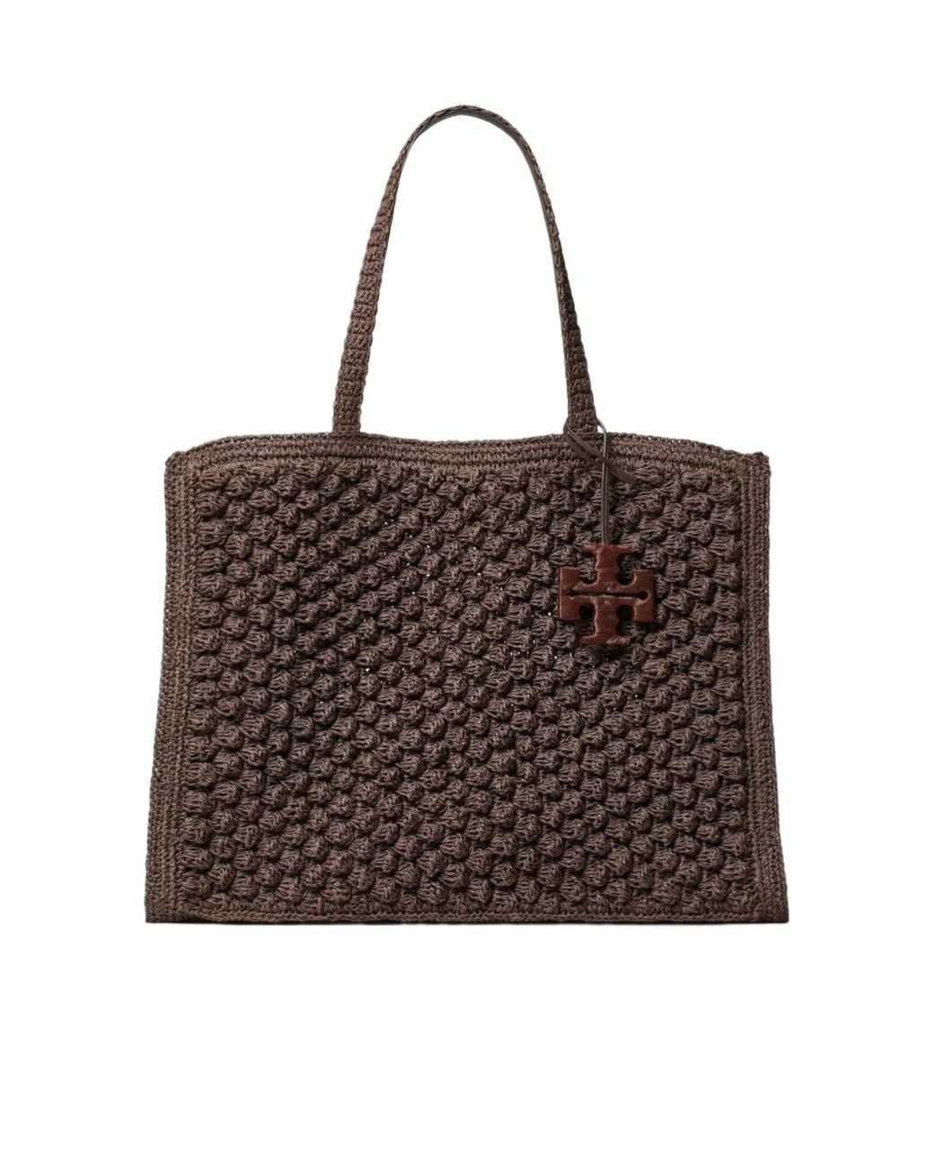 Tory Burch Brown Large Ella Hand-Crocheted Popcorn Tote Bag