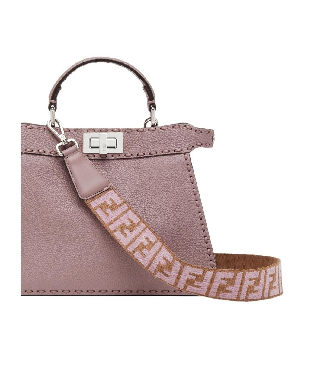 Fendi White Mauve Ff Webbing Reversible Shoulder Strap