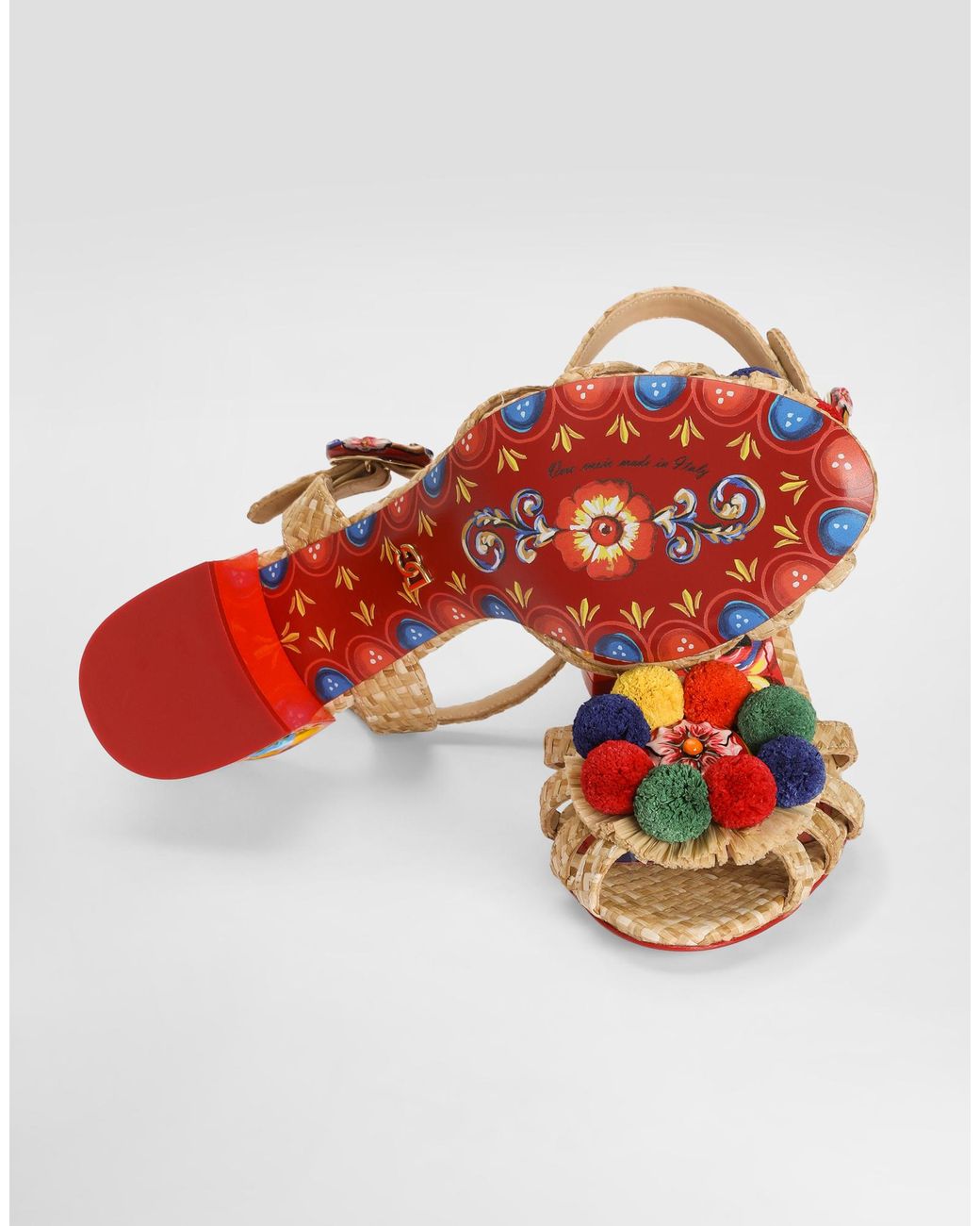 Dolce & Gabbana Pink Raffia Sandals With Embroidery