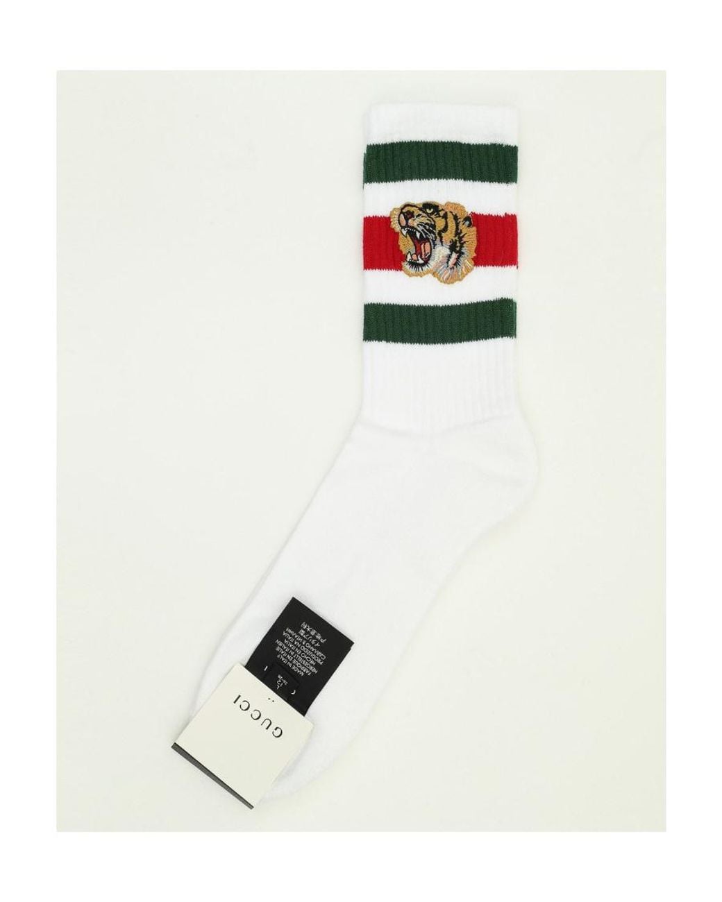 Gucci White Tiger Embroidered Striped Socks for men