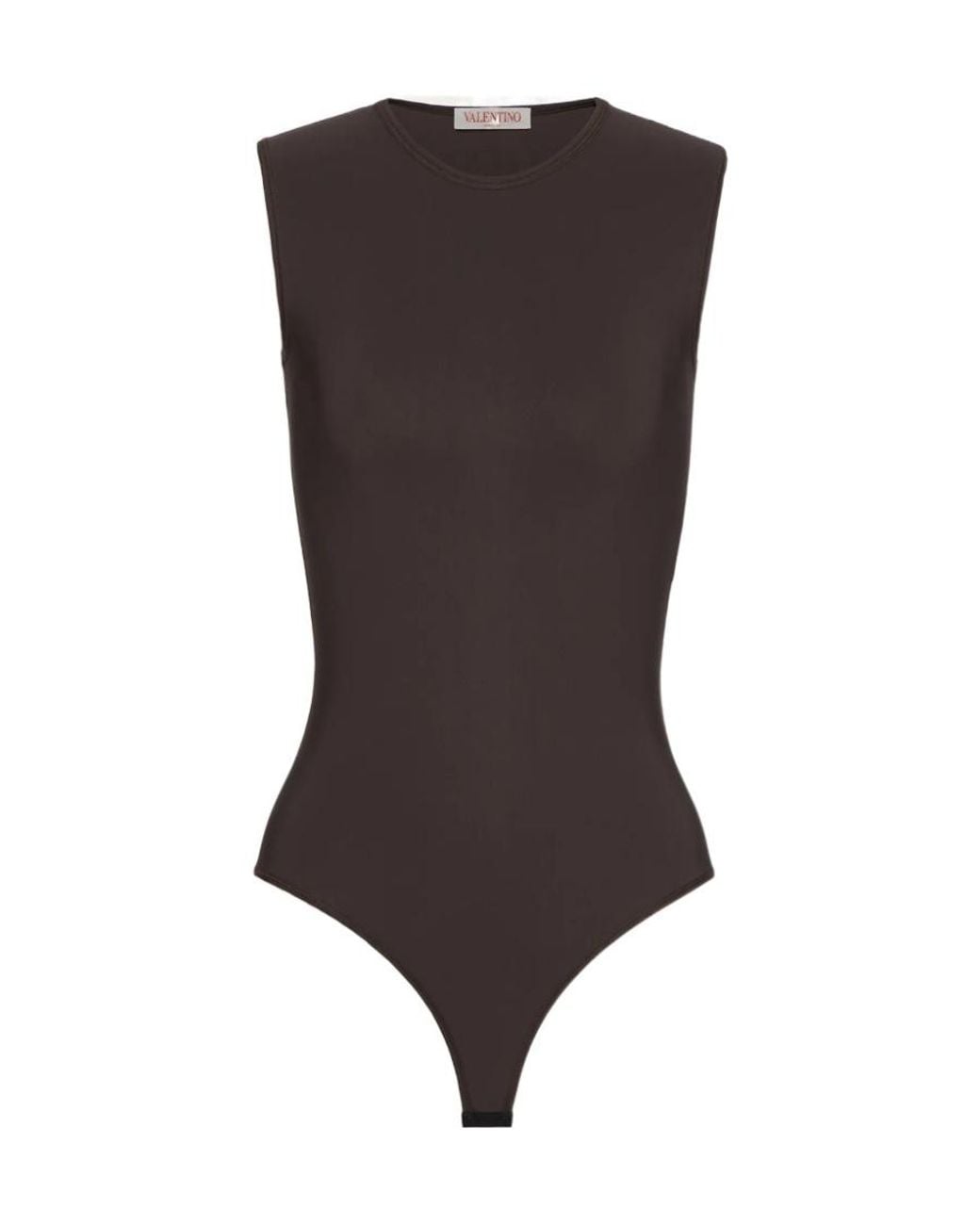 Valentino Brown Logo-Embroidered Sleeveless Bodysuit