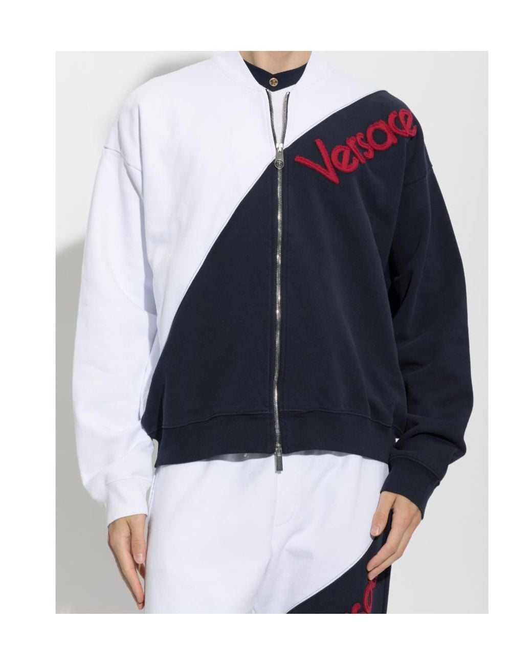 Versace Blue Logo Zip-Up Sweatshirt for men