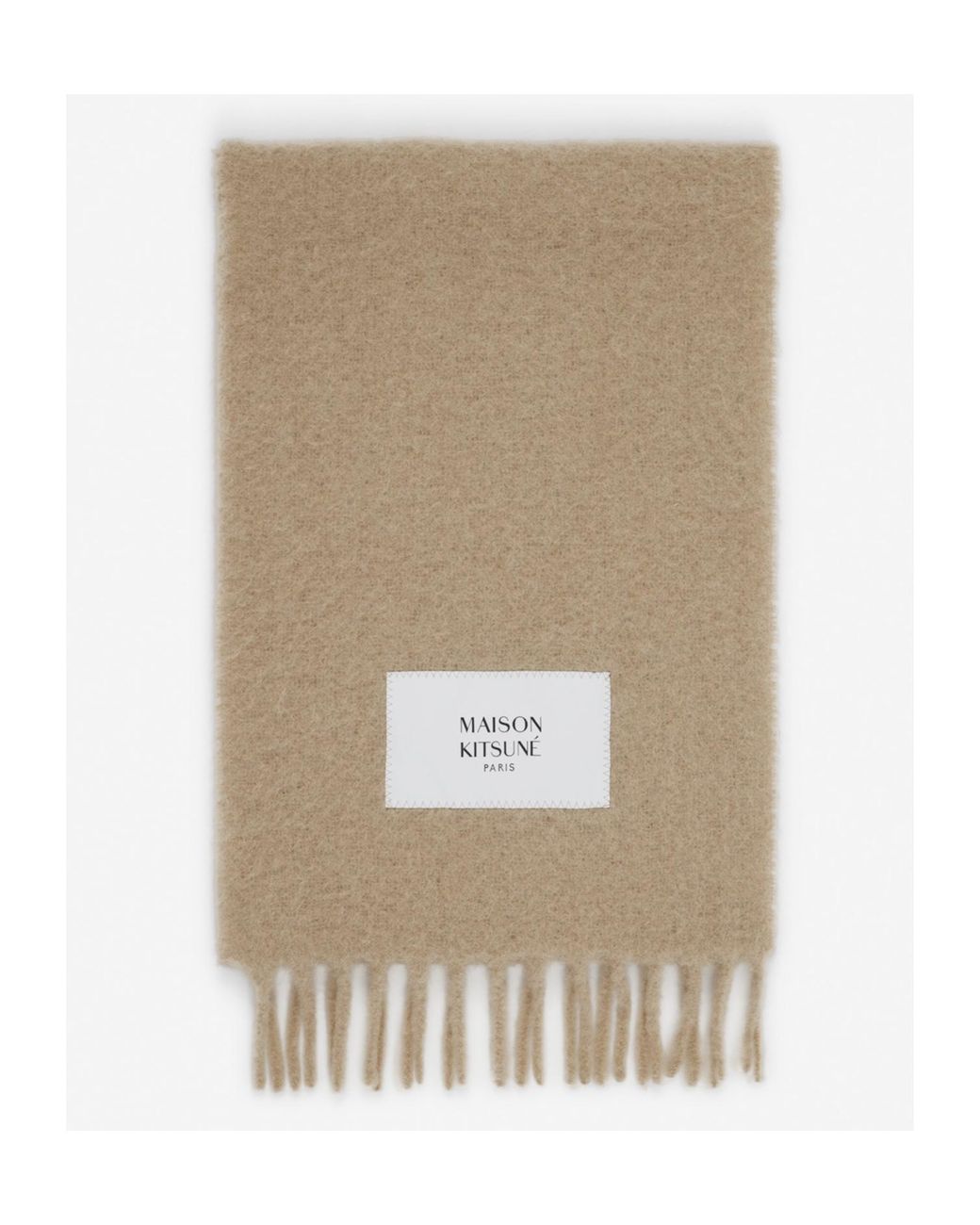 Maison Kitsuné Natural Maison Kitsuné Logo Patch Fringed Knit Scarf for men