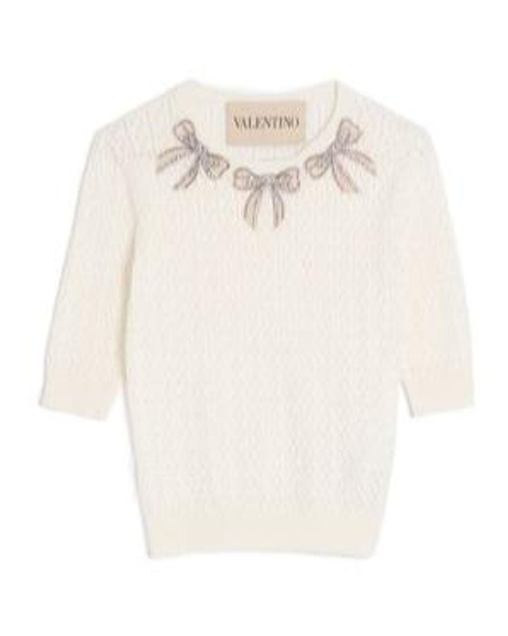 Valentino White Bow Embellished Crewneck Jumper