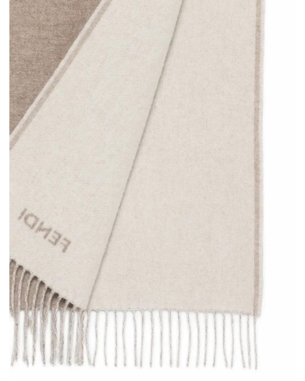 Fendi White Logo Detailed Knitted Fringed Scarf for men