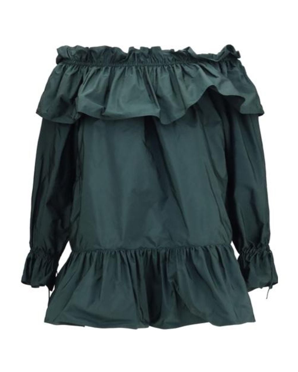 Saint Laurent Green Off-Shoulder Ruffled Dress