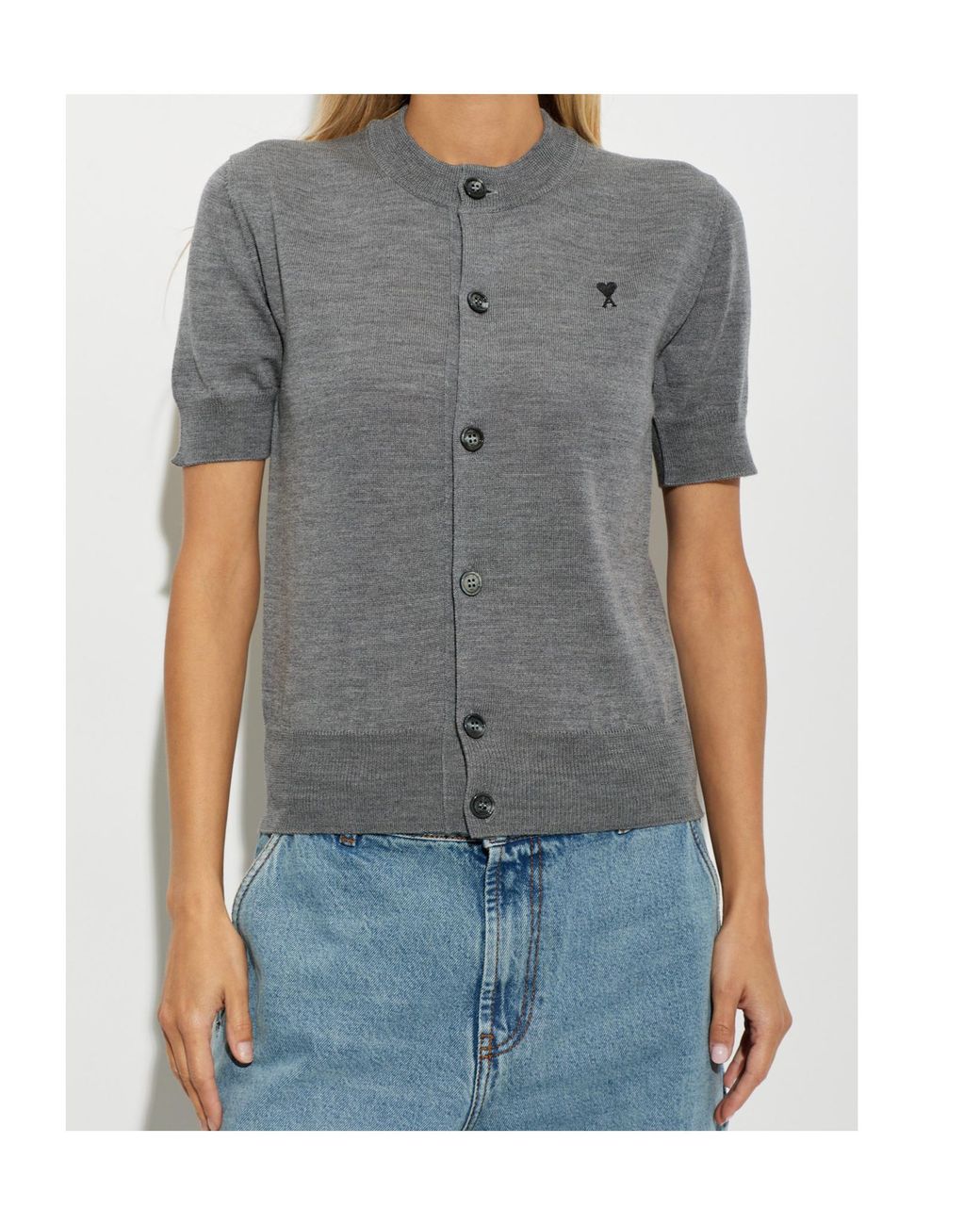 AMI Gray Ami Ami De Coeur Short-Sleeved Cardigan