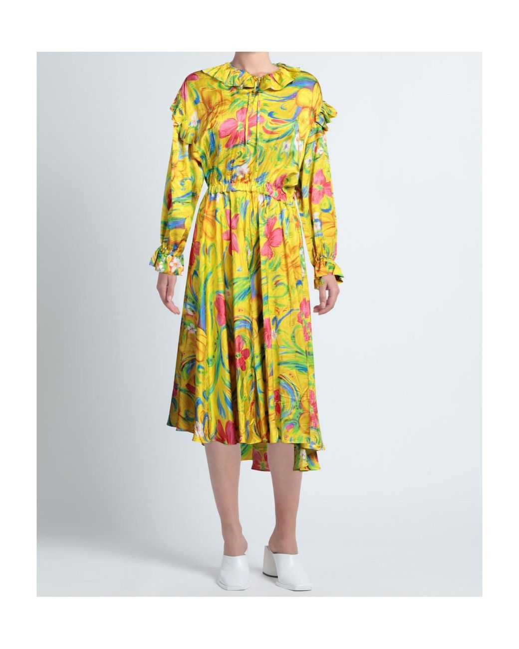 Balenciaga Yellow Printed Long Sleeve Dress