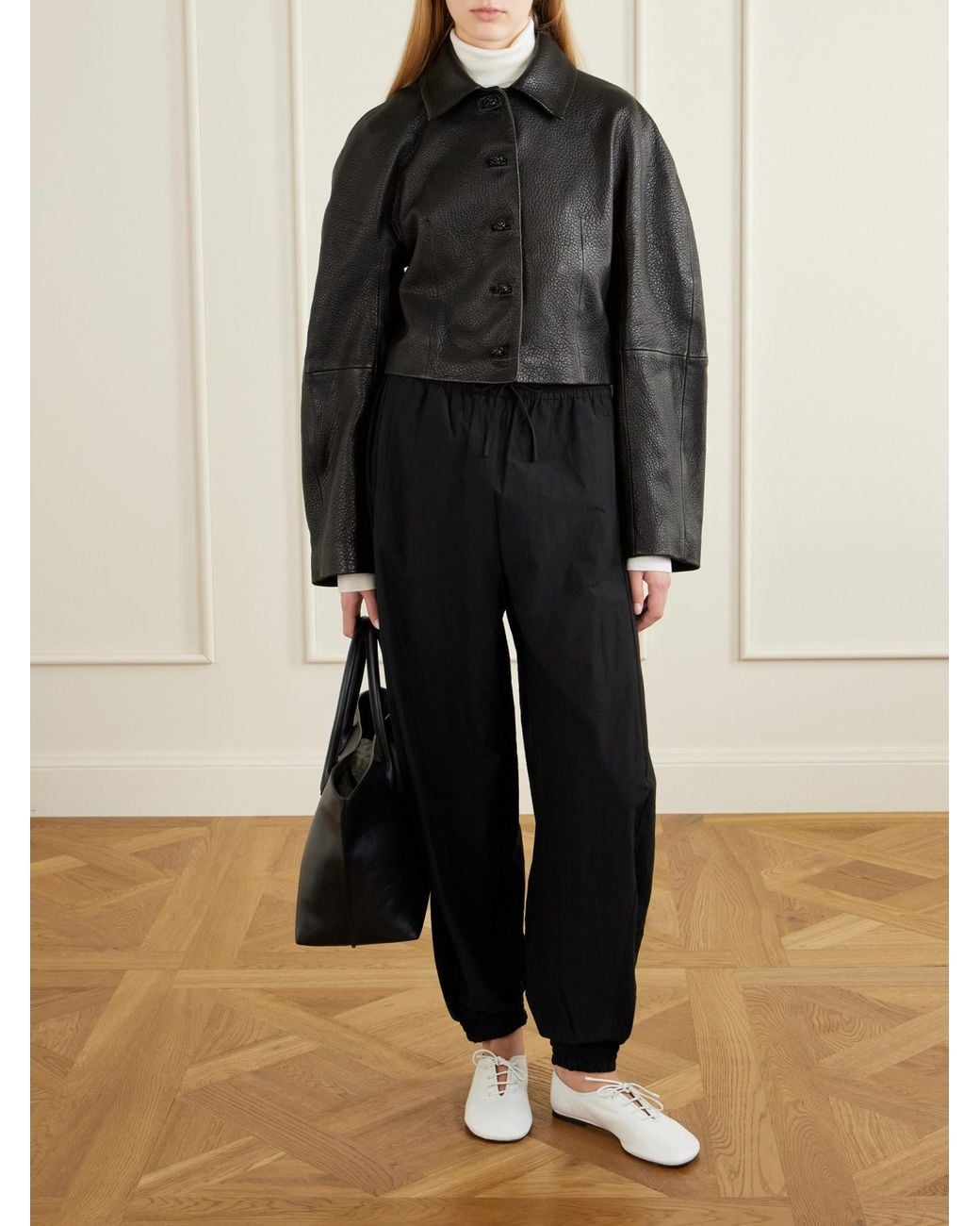 Rohe Black Cropped Textured-Leather Jacket