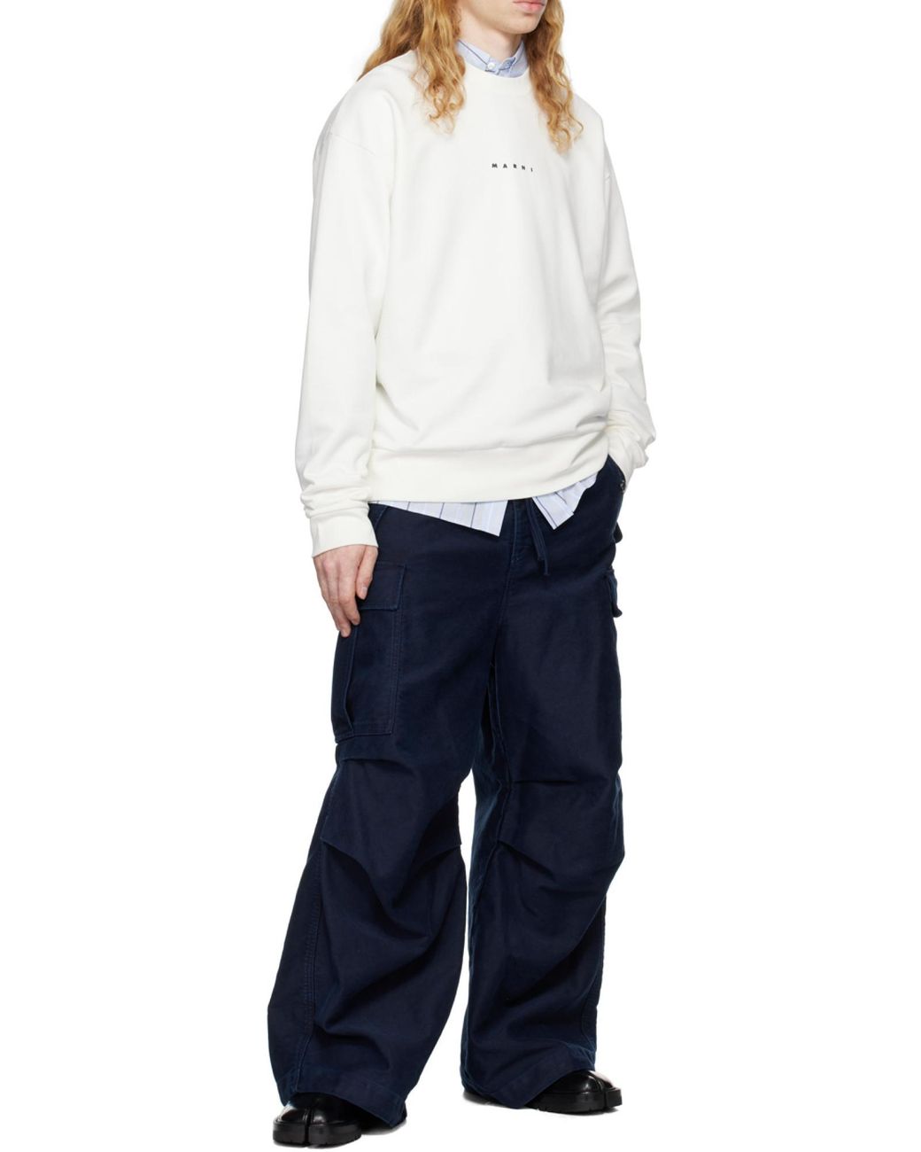Marni White Logo Printed Crewneck Sweatshirt for men