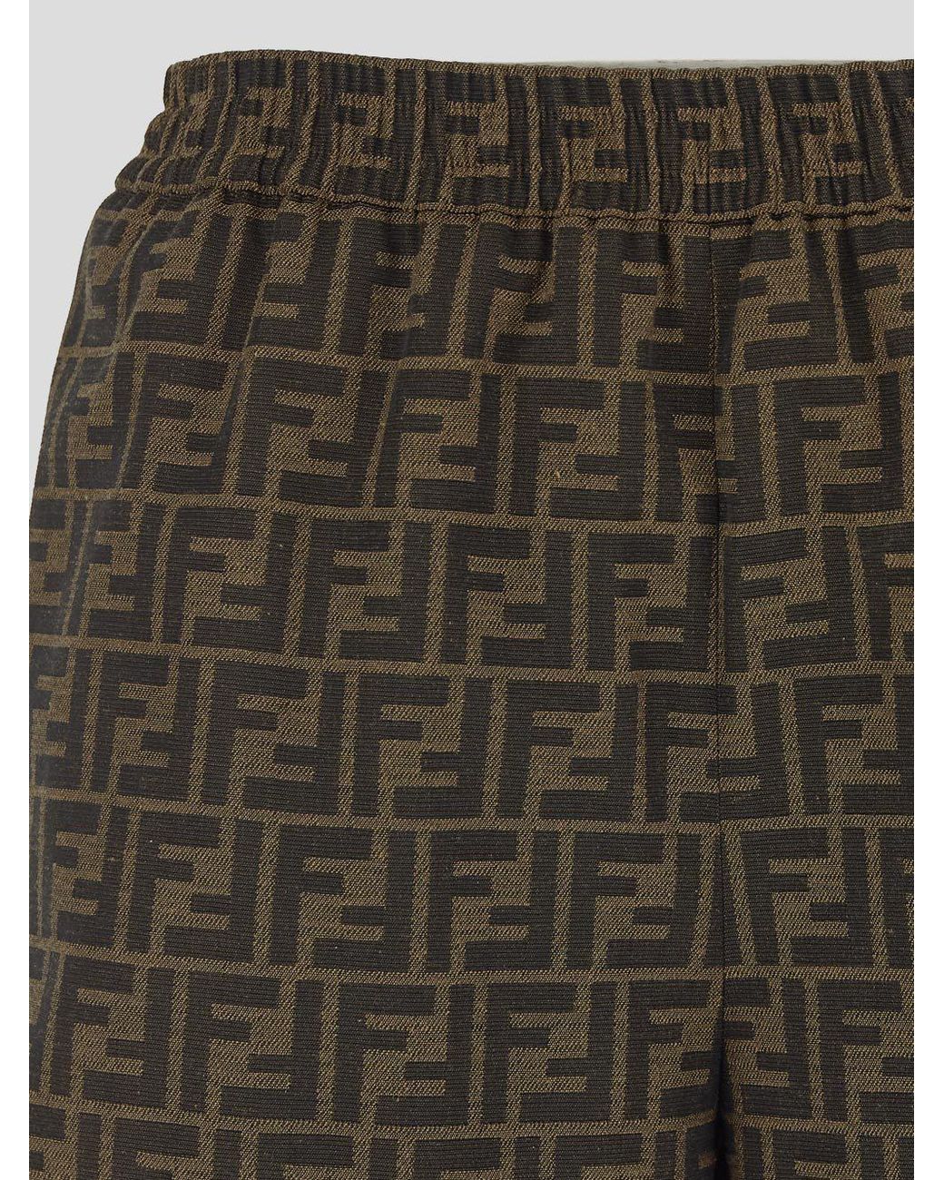 Fendi Green Ff Jacquard Elasticated Waistband Shorts