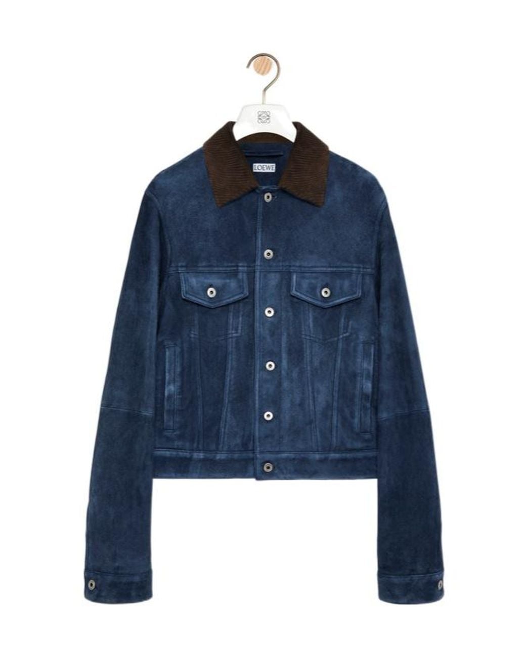 Loewe Blue Corduroy-Collar Suede Jacket for men