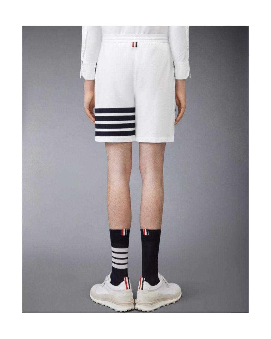 Thom Browne White 4-Bar Loopback Shorts for men