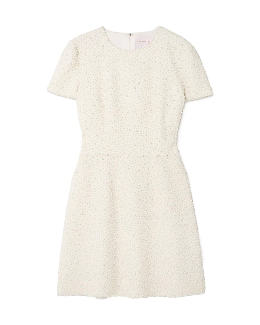 Carolina Herrera White Embellished Wool-Blend Crepe Mini Dress