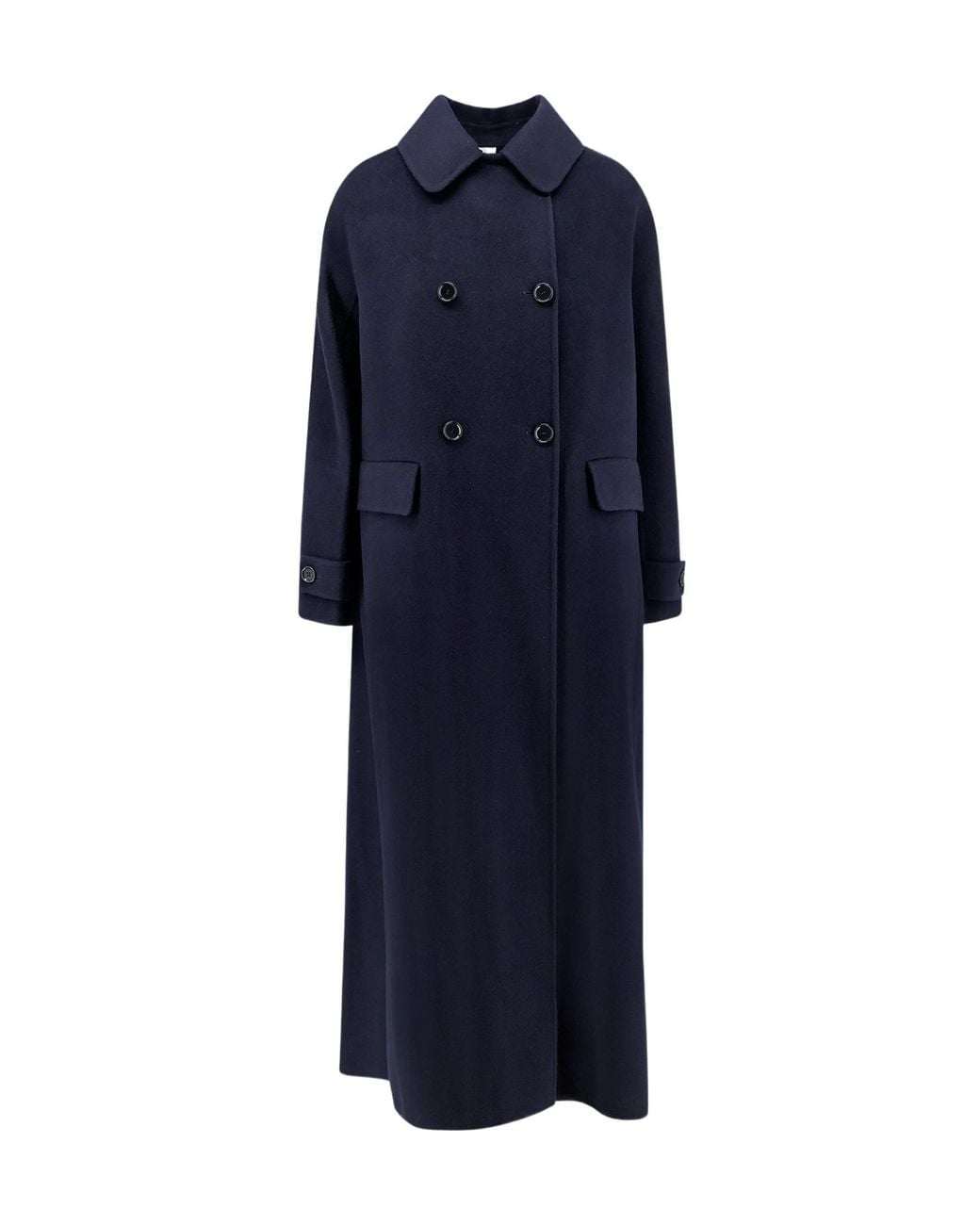 Aspesi Blue Double-Breasted Long Coat