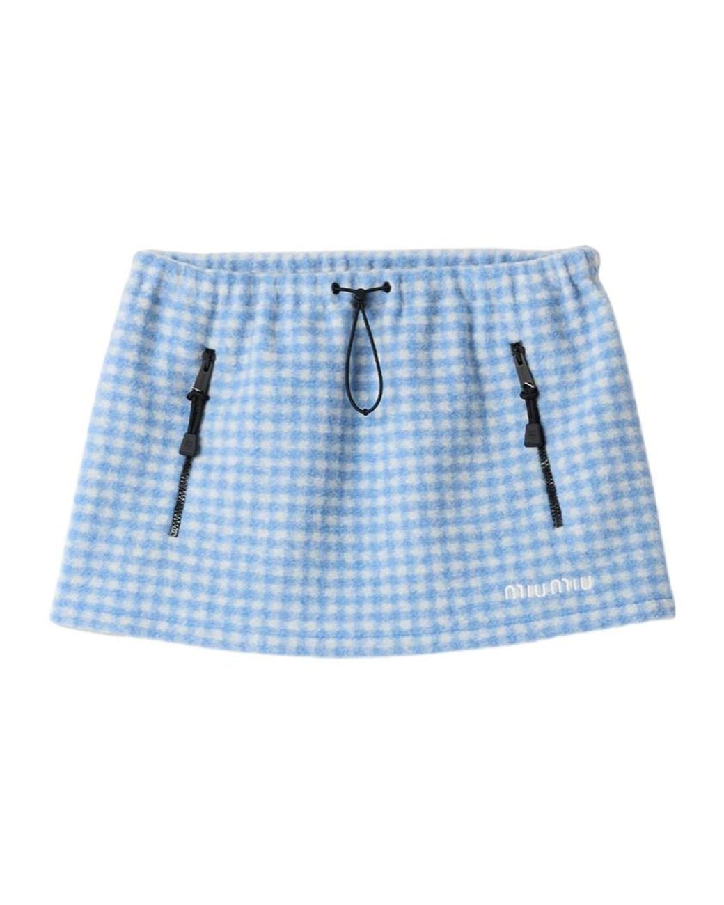 Miu Miu Blue Vichy Fleece Miniskirt
