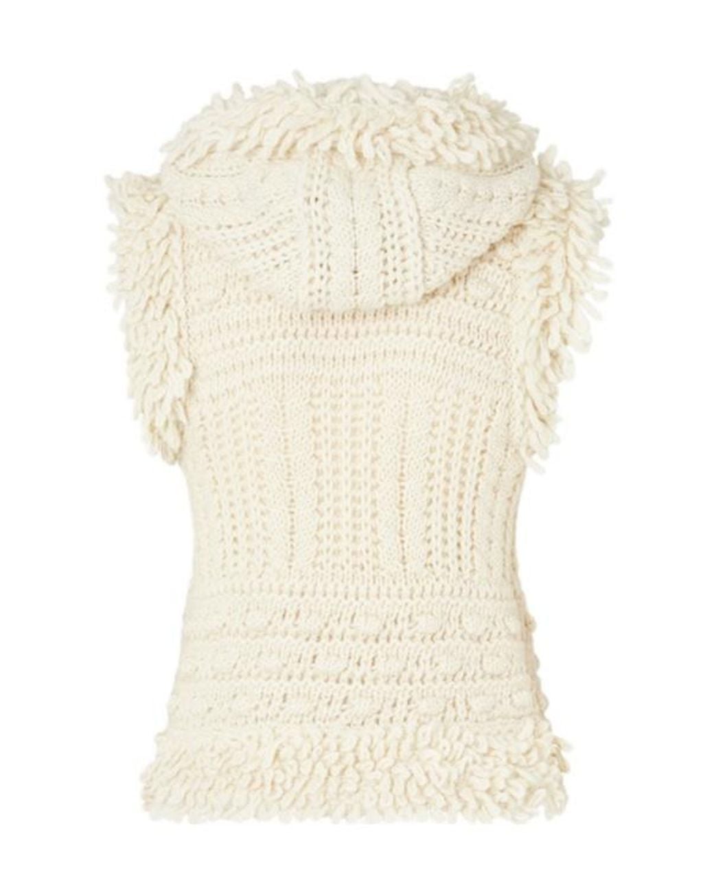 Fendi White Chunky Cable Knit Hooded Gilet