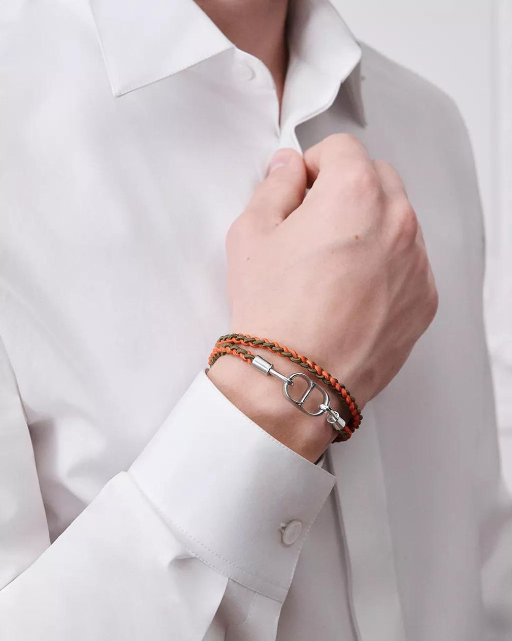 Dior White Cd Icon Braided Double Bracelet for men