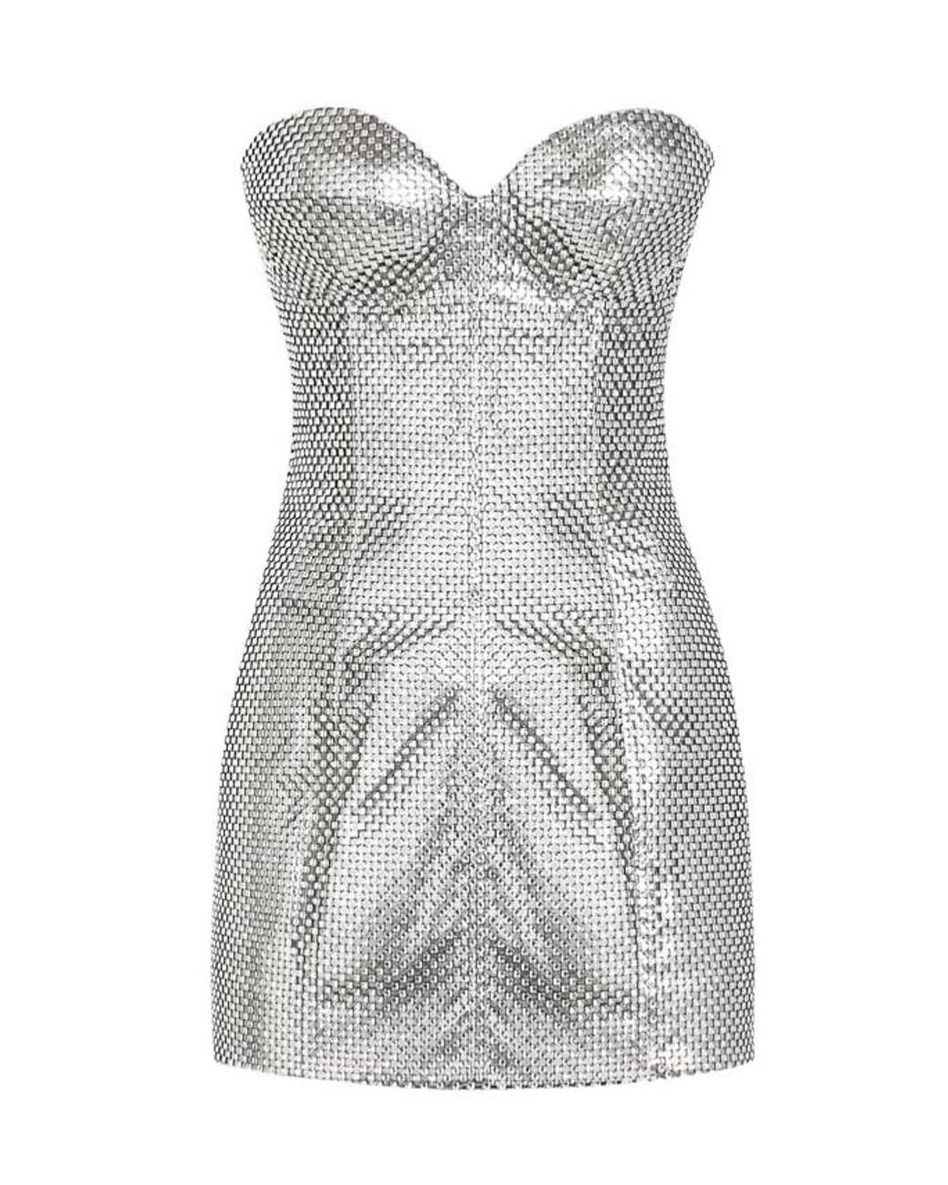 Dolce & Gabbana Gray Sequin Off-Shoulder Dress